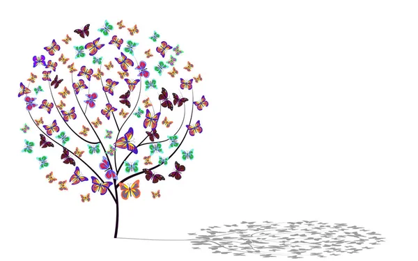 Postcard Tree Butterfly Instead Leaves White Background — Stock Photo, Image