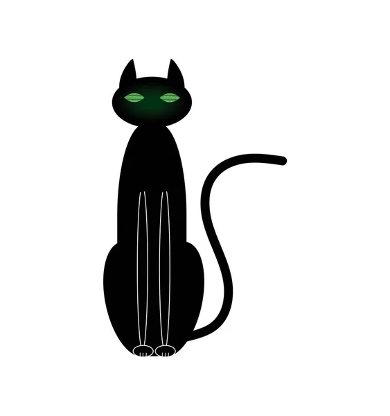 Черный Кот Зелеными Светящимися Глазами — стоковый вектор