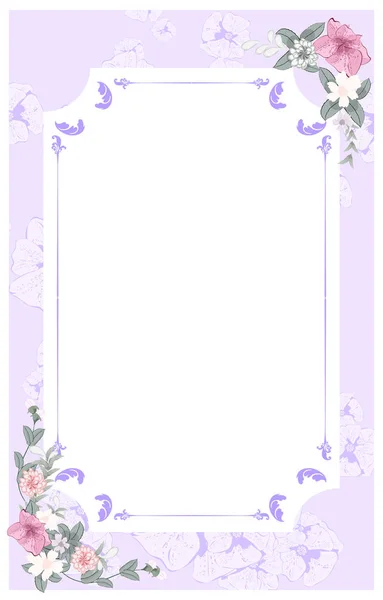 Zarten Violetten Flieder Karte Mit Einem Schönen Floralen Rahmen Kopierraum — Stockvektor