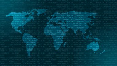 Fütürist dijital koyu mavi arkaplan üzerindeki dünya haritası