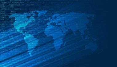 Fütürist dijital koyu mavi arkaplan üzerindeki dünya haritası