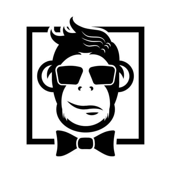 Monkey Bow Tie Black White Vector Image Logo Stylish Monkey — 스톡 벡터