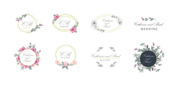 Conjunto Logotipos Florales Del Monograma Primavera Boda Sobre Fondo Blanco — Vector de stock