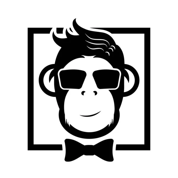Monkey Bow Tie Black White Vector Image Logo Stylish Monkey — 스톡 벡터