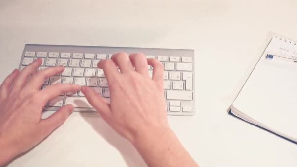 Manos femeninas escribiendo en un teclado en la Oficina — Vídeo de stock