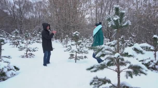 Vänner har ett snöbollskrig — Stockvideo
