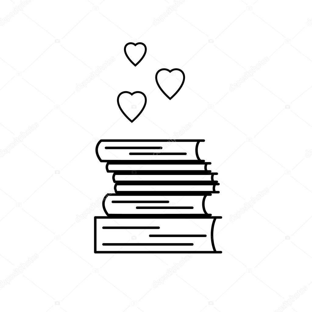 Book love icon. Black and white vector isolated, linear sign.