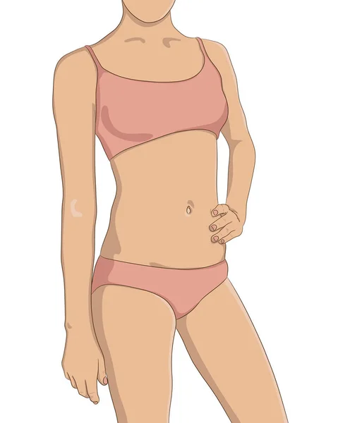 Cuerpo femenino perfecto, delgado y bien ajustado. Mujer de pie en underw — Vector de stock