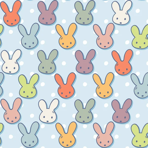 Naadloze patroon met schattig konijn muilkorf en polka dots — Stockvector