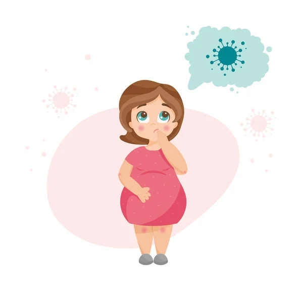 Νεαρή Έγκυος Γυναίκα Σκέφτεται Και Ανησυχεί Για Μόλυνση Από Τον — Διανυσματικό Αρχείο