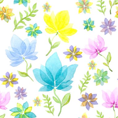 Bahar çiçekleri suluboya geometrik dikişsiz desen