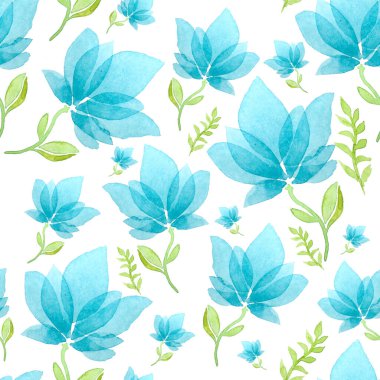 Mavi bahar çiçekleri suluboya geometrik pürüzsüz desen