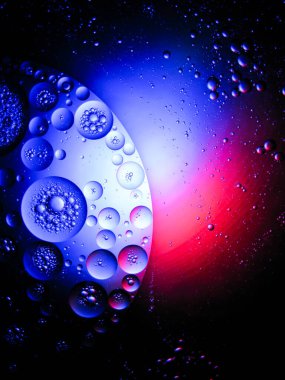 farklı renk ışıklarıyla suyun üzerinde süzülen yağ uzayda bir bitki gibi hareket eder. 