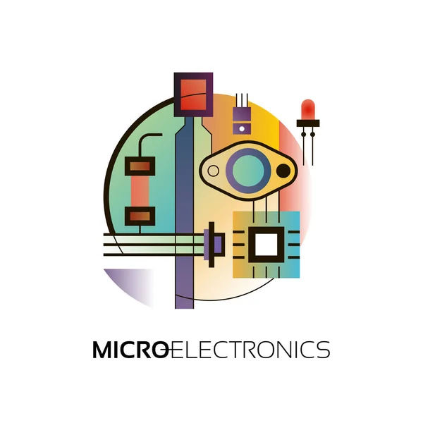 Elektronische componenten. Het teken en het symbool voor de oprichting van embleemontwerp als radio markt, microchip winkel en internetwinkel. — Stockvector