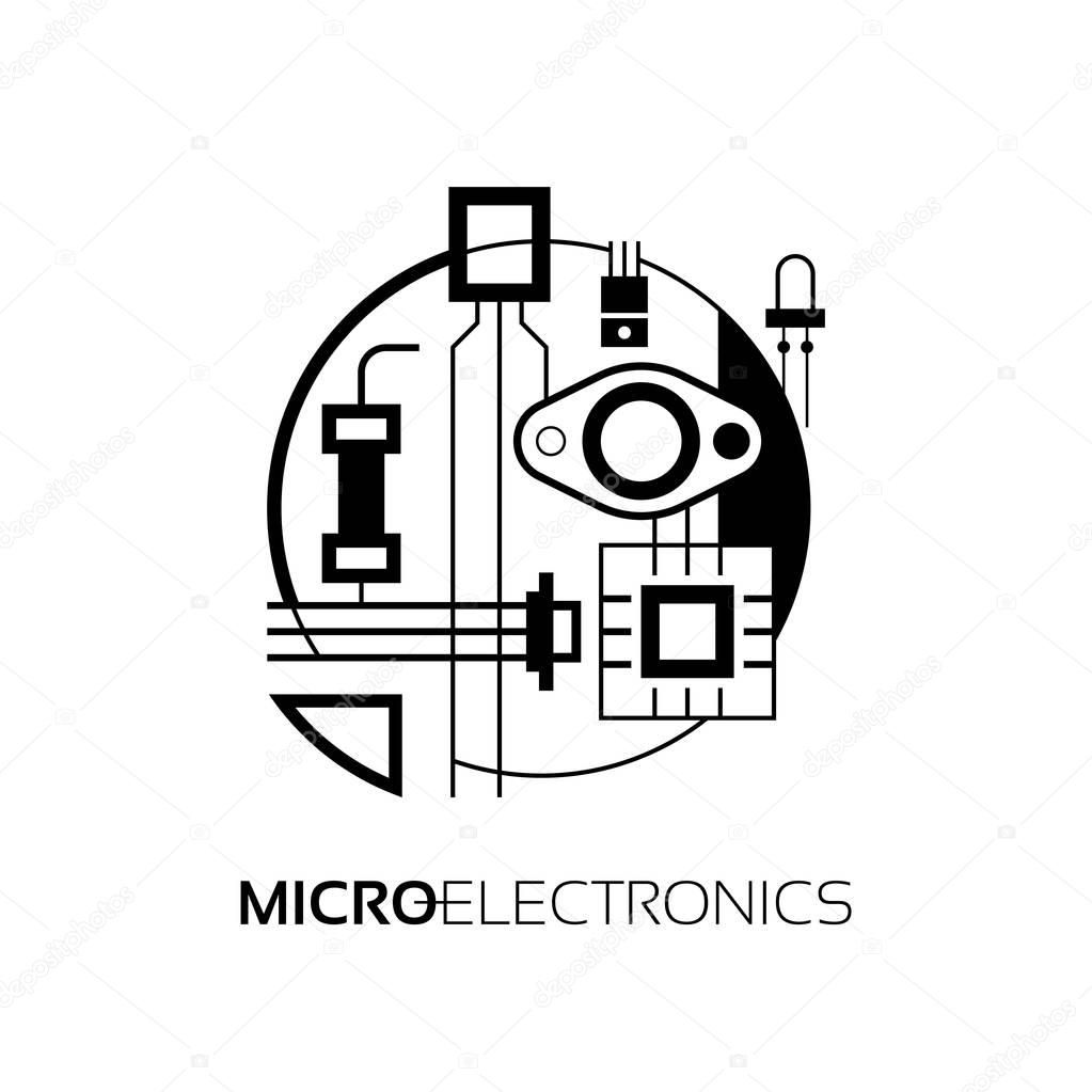 Electronic components. The sign and symbol for creation of logo design as radio market, microchip shop and internet shop.