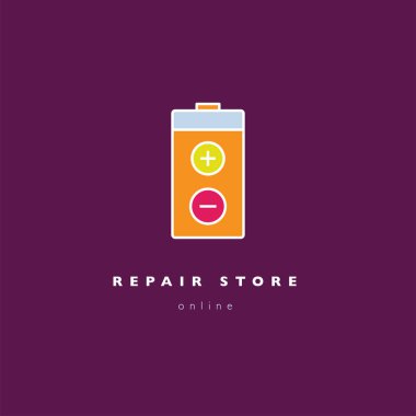 Doğrusal vektör logosu batarya ve þarj cihazý sembolleri ile düz simgesi.