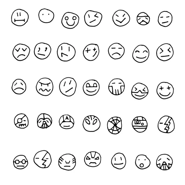 Emojis avec graphiques linéaires vectoriels d'encre — Image vectorielle