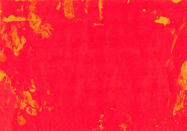 Red paper Golden painting foil texture background. Beautiful natural handmade golden foil background with painting spots, lines, splashing.