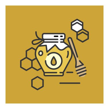 Tatlım şişe kategori simgesini, vektör hat düz çizim salonu ve bal üretim sembolü. Geleneksel Rus tatlılar ve şeker.