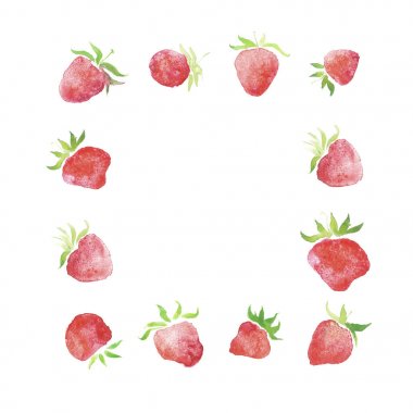 Suluboya çilek, çelenk, kırsal Restoran afiş arka plan ile doğal suluboya sıçrama boyama doku düğün rustik çerçeveli. Düğün kartı, tebrik kartları, hipster etiket oluşturma.