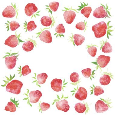 Suluboya çilek, çelenk, kırsal Restoran afiş arka plan ile doğal suluboya sıçrama boyama doku düğün rustik çerçeveli. Düğün kartı, tebrik kartları, hipster etiket oluşturma.