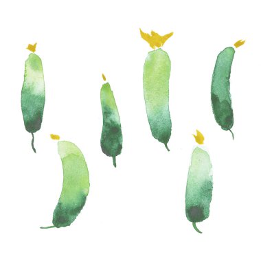 Suluboya salatalık sanat, doğal suluboya sıçrama dokular ile sebze Restoran afiş arka plan resim.