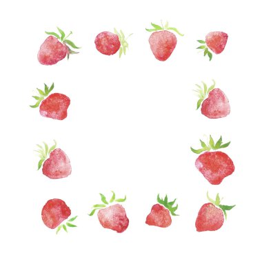 Suluboya çilek, çelenk, kırsal Restoran afiş arka plan ile doğal suluboya sıçrama boyama doku düğün rustik çerçeveli. Düğün kartı, tebrik kartları, hipster etiket oluşturma.