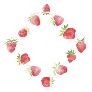 Suluboya çilek, çelenk, kırsal Restoran afiş arka plan ile doğal suluboya sıçrama boyama doku düğün rustik çerçeveli. Düğün kartı, tebrik kartları, hipster etiket oluşturma.