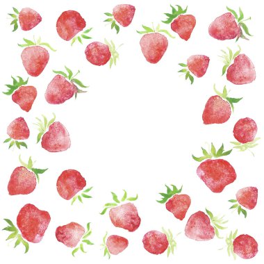 Suluboya çilek, çelenk, kırsal Restoran afiş arka plan ile doğal suluboya sıçrama boyama doku düğün rustik çerçeveli. Düğün kartı, tebrik kartları, hipster etiket oluşturma.