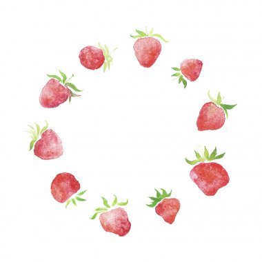 Suluboya çilek, çelenk, kırsal Restoran afiş arka plan ile doğal suluboya sıçrama boyama doku düğün rustik çerçeveli. Düğün kartı, tebrik kartları, hipster etiket oluşturma.