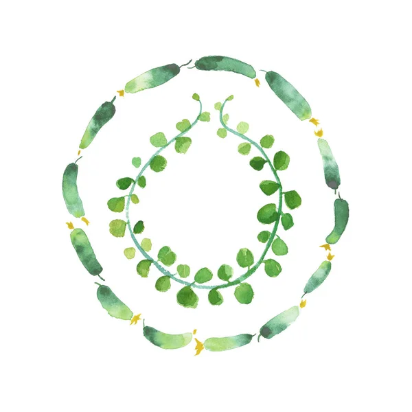 Aquarel Komkommers Schilderij Kunst Plantaardige Restaurant Banner Achtergrond Met Natuurlijke — Stockfoto