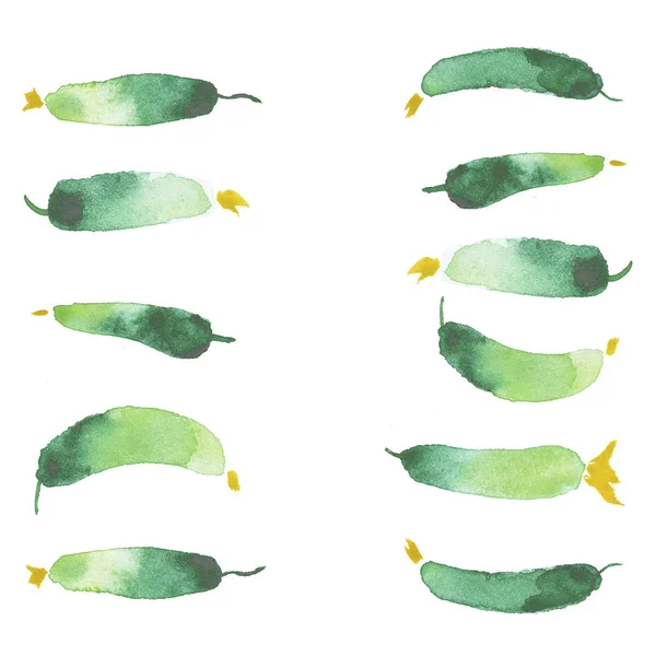 水彩黄瓜绘画艺术 菜餐馆横幅背景与自然水彩飞溅纹理 — 免费的图库照片