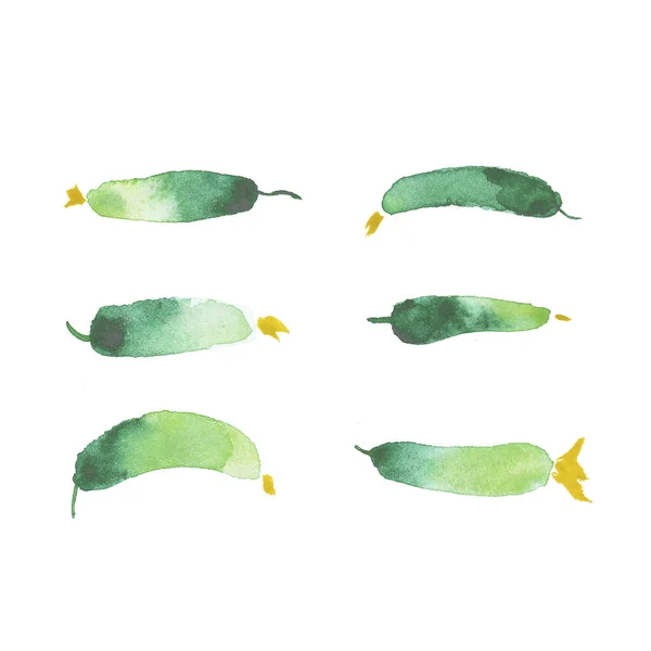 Akvarell Gurkor Målning Konst Vegetabiliska Restaurang Banner Bakgrund Med Naturliga — Stockfoto