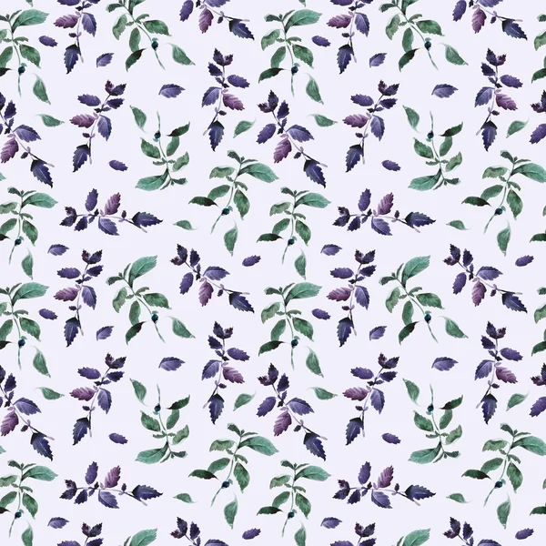 Padrão Manjericão Verde Sem Costura Decoração Manjericão Violeta Aquarela Belo — Fotografia de Stock