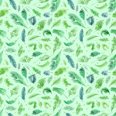 Tropikal palmiye yaprakları, orman yaprakları sorunsuz çiçek desenli arka plan, suluboya tropikal dekor, baskı yaz egzotik orman tesisi tropikal palmiye yaprakları. Desen, sorunsuz çiçek arka plan.