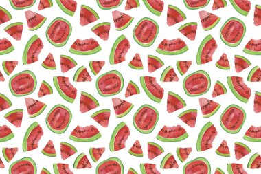 Trendy meyve deseni. Sanatsal karpuz arka plan. Suluboya karpuz seamless modeli. El dokulu beyaz zemin üzerine yaz meyve ve boyalı. Sağlıklı gıda duvar kağıdı tasarımı, suyu etiketi.