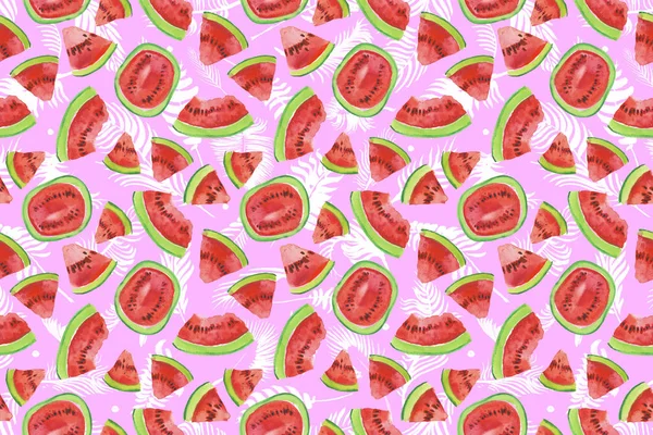 Trendiges Fruchtmuster Künstlerischen Wassermelonen Hintergrund Aquarell Wassermelone Nahtloses Muster Handbemalte — Stockfoto