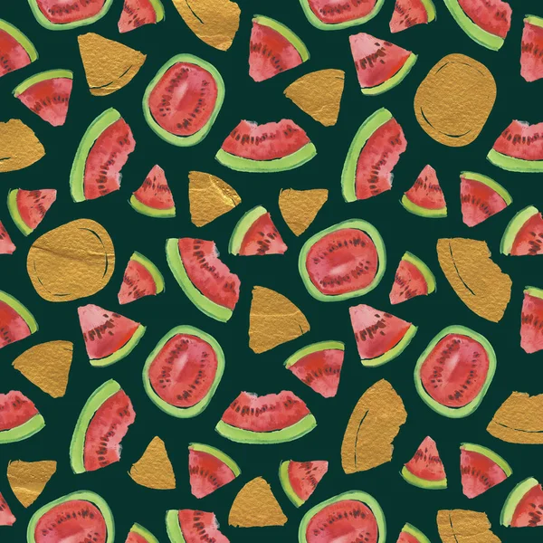 Trendiga Frukt Mönster Konstnärlig Vattenmelon Bakgrund Akvarell Vattenmelon Sömlösa Mönster — Stockfoto