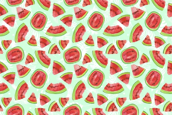 Trendy Fruit Pattern Artistic Watermelon Background Watercolor Watermelon Seamless Pattern — Stock Photo, Image