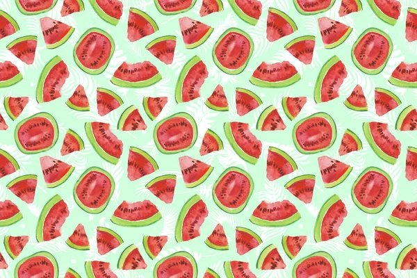 Trendiga Frukt Mönster Konstnärlig Vattenmelon Bakgrund Akvarell Vattenmelon Sömlösa Mönster — Stockfoto