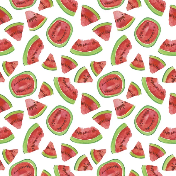 Trendiges Fruchtmuster Künstlerischen Wassermelonen Hintergrund Aquarell Wassermelone Nahtloses Muster Handbemalte — Stockfoto