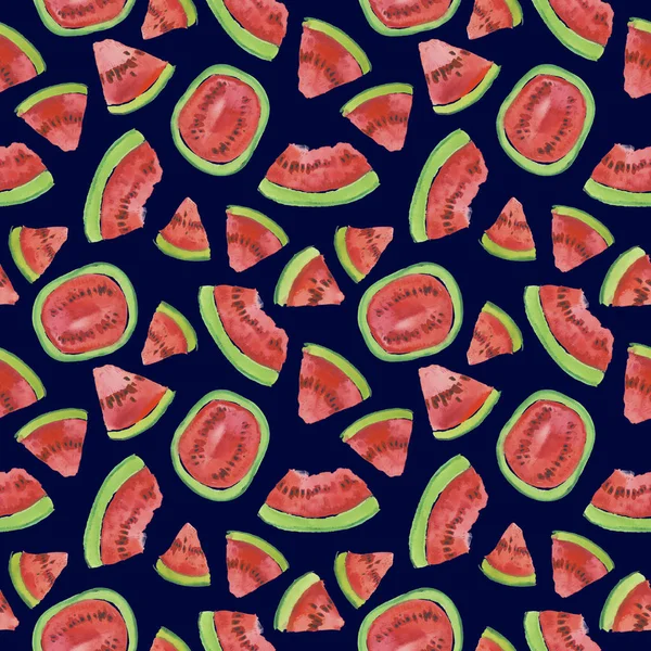Trendy Fruit Pattern Artistic Watermelon Background Watercolor Watermelon Seamless Pattern — Stock Photo, Image