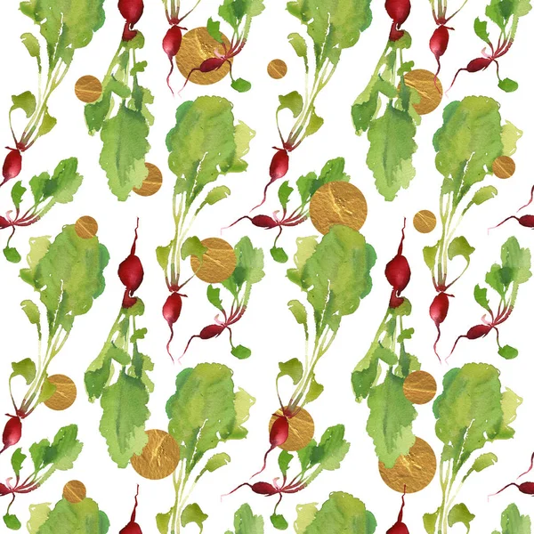 蔬菜园横幅与天然生物萝卜无缝模式打折 新鲜蔬菜 花园有机植物在卡通平面水彩风格 素食概念设计 模板场标签背景 — 图库照片
