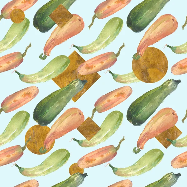 Varrat Nélküli Tök Akvarell Squash Minta Természetes Illusztrációk Papíron Csodálatos — Stock Fotó