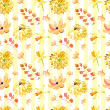 Sarı Yaz Dikişsiz desen resimli düğün kartı, boho vintage davet, poster ve web banner arka plan oluşturmak için güzel turuncu çiçek çiçekler.