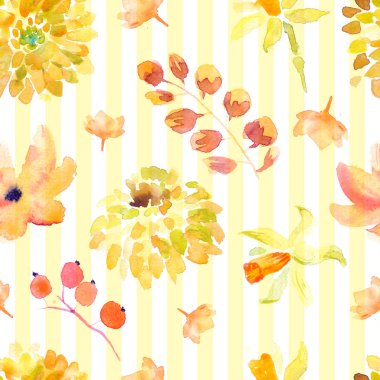 Sarı Yaz Dikişsiz desen resimli düğün kartı, boho vintage davet, poster ve web banner arka plan oluşturmak için güzel turuncu çiçek çiçekler.