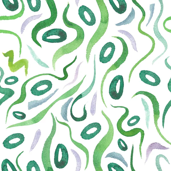 Zöld Alga Varrat Nélküli Mintát Hínár Papír Természetes Akvarell Illusztrációk — Stock Fotó