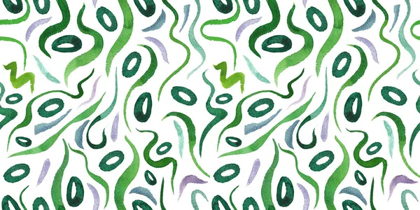 Modello Alga Verde Senza Cuciture Con Illustrazioni Acquerello Naturali Alghe — Foto Stock