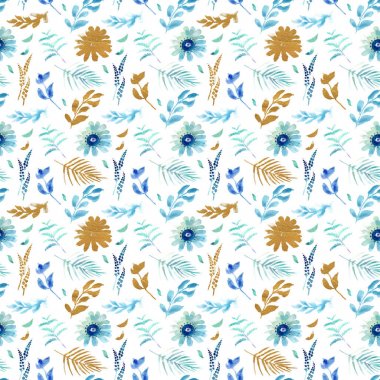 Bahar çiçekleri kesintisiz mavi botanik desen. Taze bahar suluboya çiçek seamless modeli düğün kartları için seamless modeli arka plan Web siteleri ve mobil uygulaması ve organik gıda işareti ve afiş.