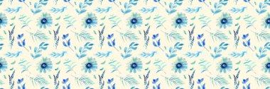 Bahar çiçekleri kesintisiz mavi botanik desen. Taze bahar suluboya çiçek seamless modeli düğün kartları için seamless modeli arka plan Web siteleri ve mobil uygulaması ve organik gıda işareti ve afiş.
